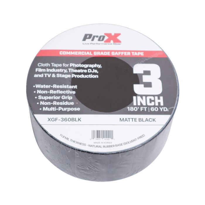 Prox PRXGF360BLK 3 Inch 180FT 60YD Matte Black Commercial Grade Gaffer Tape Pros Choice Non-Residue