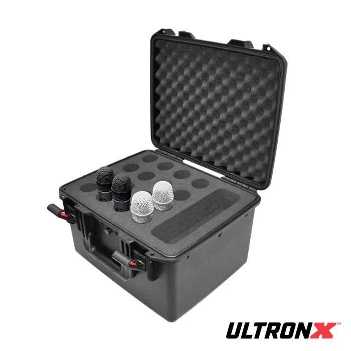 Prox PRXM1216MIC UltronX Plastic Water Tight Molded Travel Case Stores up to (16) Wireless and Wired Microphones