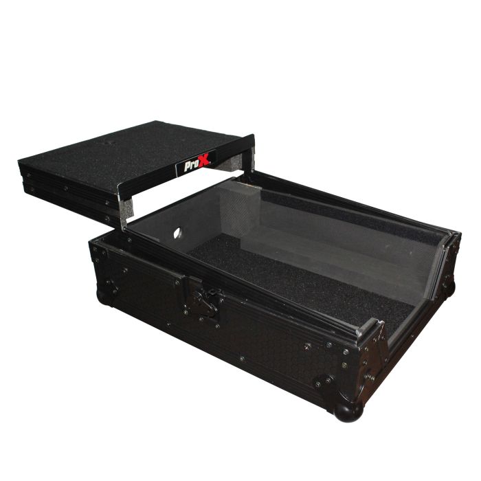 Prox PRXSM12LTBL Mixer ATA Flight Hard Case for Large Format 12" Universal DJ Mixer with Laptop Shelf Black on Black