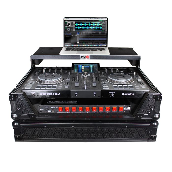 Prox PRXSPRIME2LTBL ATA Flight Case For Denon PRIME 2 DJ Controller with Laptop Shelf 1U Rack Space - Black