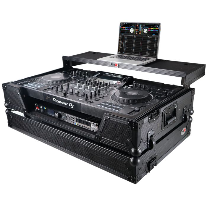 Prox PRXSXDJXZWLTBL ATA Flight Case For Pioneer XDJ-XZ DJ Controller with Laptop Shelf 1U Rack Space and Wheels - Black