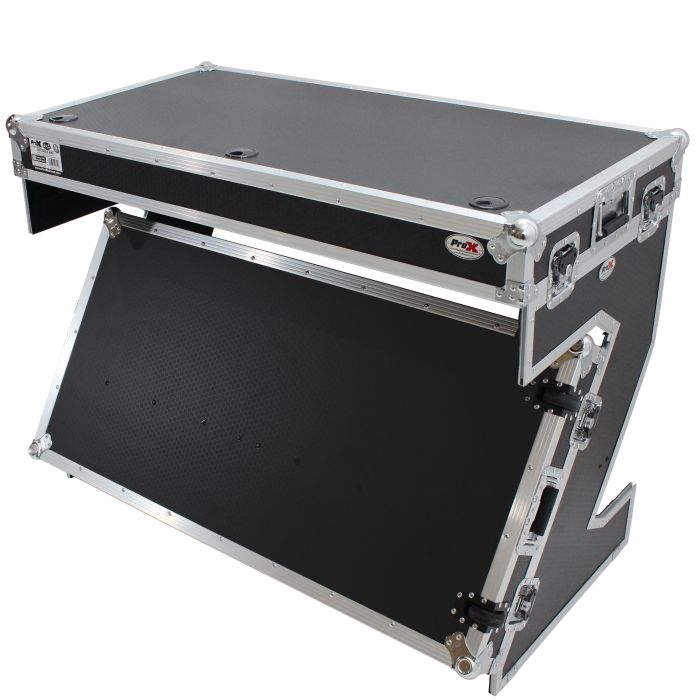 Prox PRXSZTABLE Z-Table Folding DJ Table Mobile Workstation Flight Case Style with Handles and Wheels