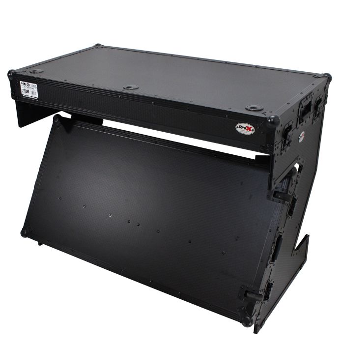 Prox PRXSZTABLEBLMK2 DJ Z-Table Folding DJ Table Mobile Workstation Flight Case Style with Handles and Wheels - Black Finish